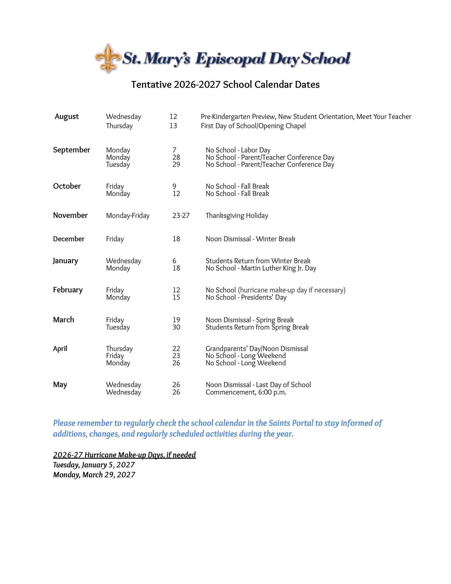 2026-2027 Calendar